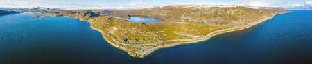 Picture shows a drone view on Olderfjord in Norwayの写真素材