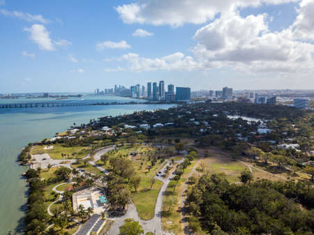 Picture shows a drone view on the Miami Skylineの写真素材