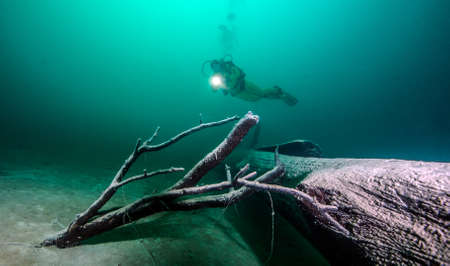 Picture shows Scuba Diving in lake Attersee, Austria
