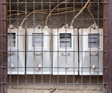 Group of old dirty electricity meters