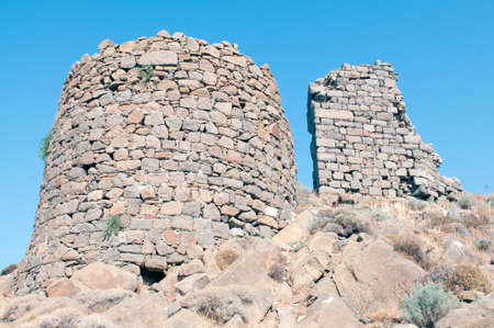 Ancient Genoese stone ruins on the Greek island of Lesbosの写真素材