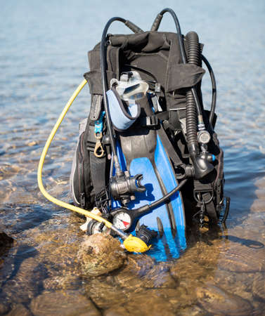 Set of Scuba Diving kit set up ready for a diveの写真素材