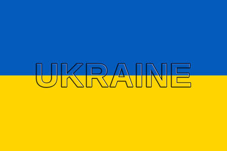 Illustration of the national flag of  Ukraine with the word Ukraine on the flagの写真素材