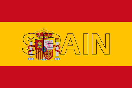 Illustration of the national flag of  Spain with the word  Spain on the flagの写真素材