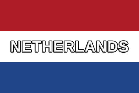 Illustration of the national flag of The Netherlands with the word Netherlands written on the flagの写真素材