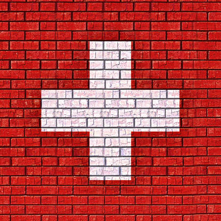Illustration of the flag of Switzerland made to look like it is painted on a wall like graffitiの写真素材