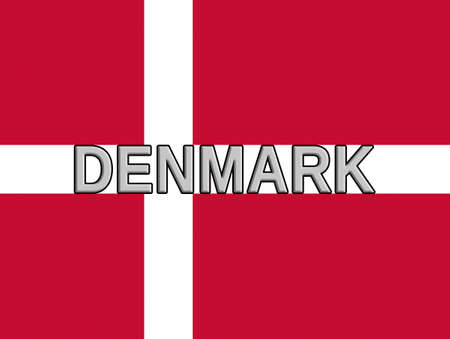 Illustration of the national flag of Denmark with the country written on the flag.の写真素材