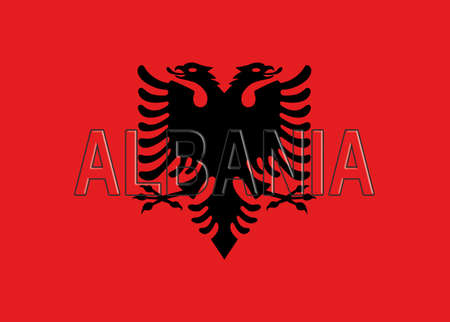 Illustration of the flag of Albania with the country written on the flag.の写真素材