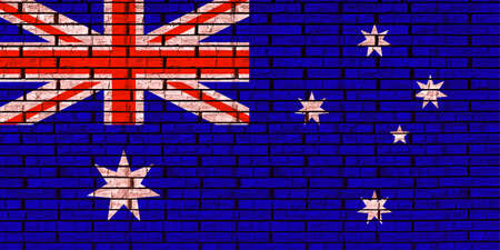 Illustration of the flag of Australia looking like it is painted onto a brick wallの写真素材