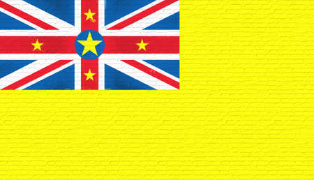Illustration of the national flag of Niue  looking like it has been painted onto a brickwall.の写真素材