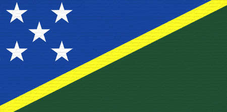 Illustration of the national flag of the Solomon Islands looking like it has been painted onto a brickwall.の写真素材