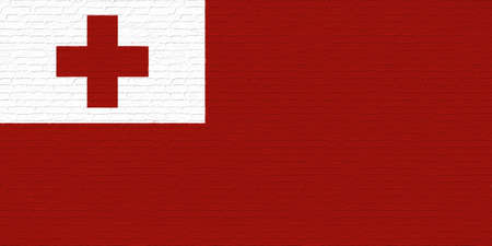 Illustration of the national flag of  Tonga looking like it has been painted onto a brickwall.の写真素材