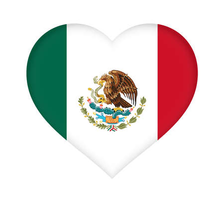 Illustration of the national flag of Mexico shaped like a heart.の写真素材