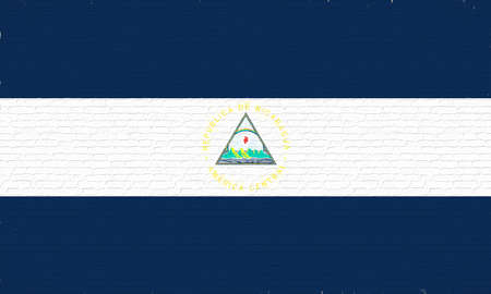 Illustration of the national flag of Nicaragua looking like it is painted ono a wall.の写真素材