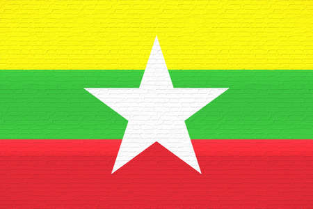 Illustration of the flag of Myanmar looking like it has been painted onto a wall.の写真素材
