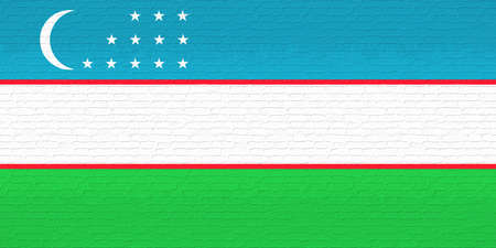Illustration of the flag of Uzbekistan looking like it has been painted onto a wall.の写真素材