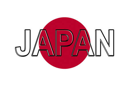 Illustration of the flag of Japan with the country written on the flag.の写真素材
