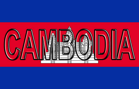 Illustration of the flag of Cambodia with the country written on the flag.の写真素材