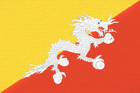 Illustration of the flag of Bhutan looking like it is painted onto a wall.の写真素材