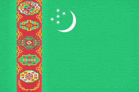 Illustration of the flag of Turkmenistan looking like it is painted onto a wall.の写真素材