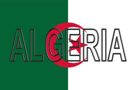 Illustration of the flag of Algeria with the country written on the flagの写真素材