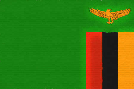 Illustration of the national flag of Zambia looking like it is painted on a wall.の写真素材