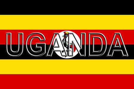 Illustration of the national flag of Uganda with the country written on the flag.の写真素材