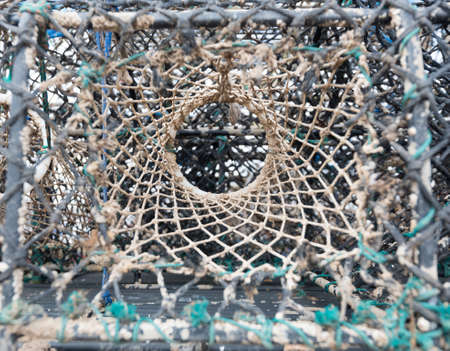 Close up view of the entry hole in a Lobster pot.の写真素材