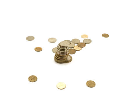 Hill of coins on a white background.の写真素材