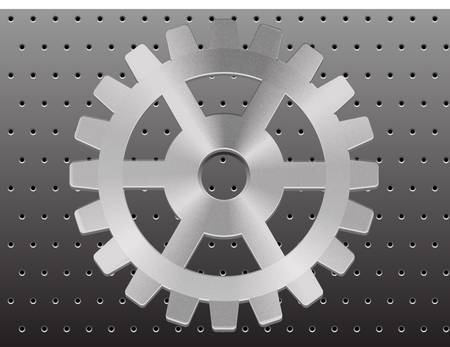 Realistic gear on a metal background with holesのイラスト素材