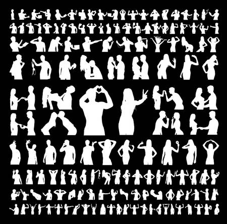 Lots of silhouettes of casual people and friends. Eps 8.のイラスト素材