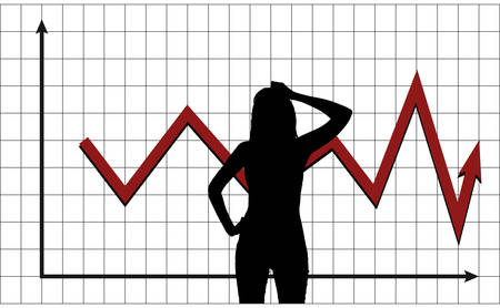 Silhouette of a woman pondering the behavior of marketのイラスト素材