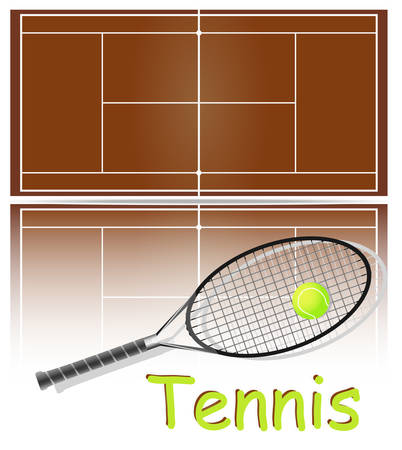 Set of items for tennis. Ball, racket and court. Each element on a separate layer.のイラスト素材