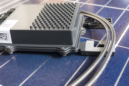 solaredge, solar panel power optimizer close up, solar cells backgroundのeditorial素材