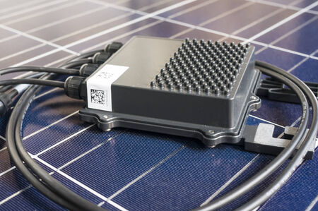 solaredge, solar panel power optimizer close up, solar cells backgroundのeditorial素材