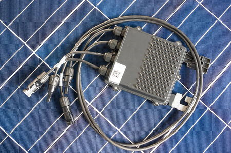 solaredge, solar panel power optimizer close up, solar cells backgroundのeditorial素材