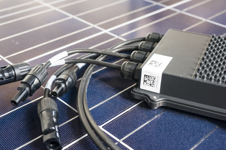 solaredge, solar panel power optimizer close up, solar cells backgroundのeditorial素材