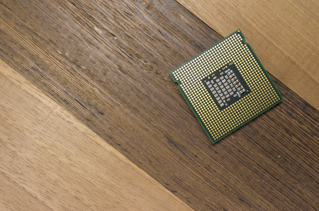 Milan, Italy - August 12, 2014: Intel Core 2 Quad cpu back, close up on a white backgroundのeditorial素材