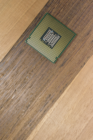 Milan, Italy - August 12, 2014: Intel Core 2 Quad cpu back, close up on a white backgroundのeditorial素材
