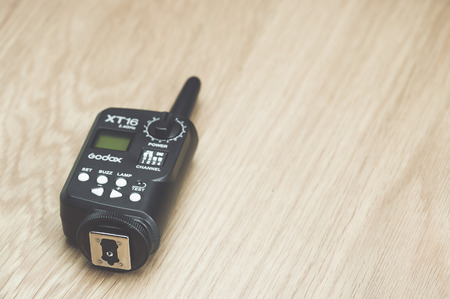 Inverigo, Italy - September 10, 2016: GODOX wireless flash radio trigger XT16 transmitter - photographic equipmentのeditorial素材