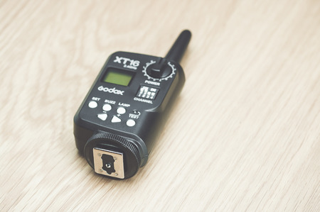 Inverigo, Italy - September 10, 2016: GODOX wireless flash radio trigger XT16 transmitter - photographic equipmentのeditorial素材