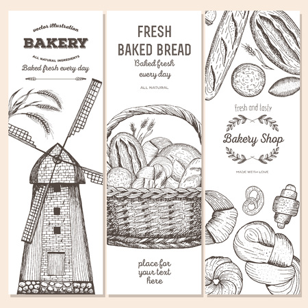 Hand drawn bread vertical banners. Banner set.のイラスト素材