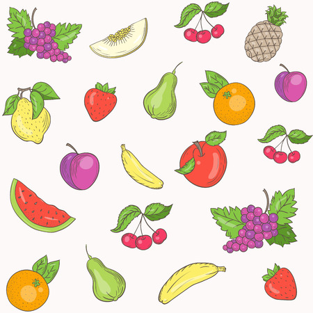 Various fruits on a white backgroundのイラスト素材