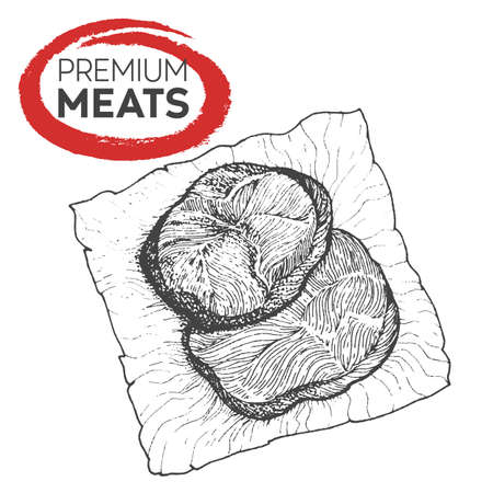 Meat on paper. Hand drawn vector illustration. Design sketch elementのイラスト素材
