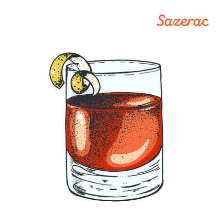 Sazerac cocktail illustration. Alcoholic cocktail hand drawn vector illustrationのイラスト素材