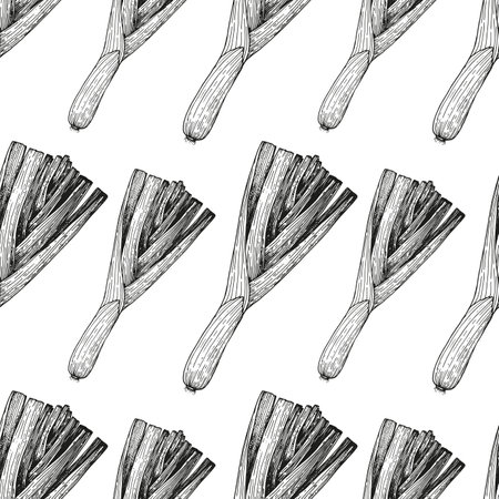 Leek seamless pattern. hand drawn background. vector illustration. hand drawing sketch illustration. Leek vegetable hand drawn backdrop.のイラスト素材