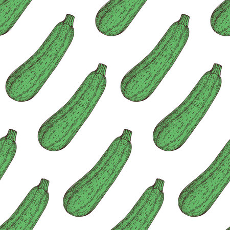 Zucchini seamless pattern. hand drawn background. vector illustration. hand drawing illustration. Zucchini vegetable hand drawn backdrop.のイラスト素材