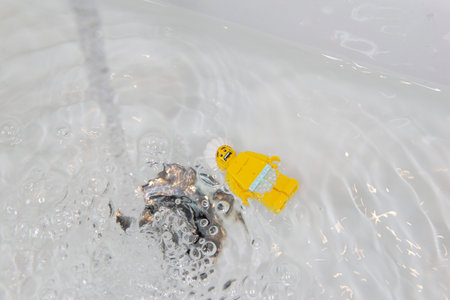 Bauru, Brazil. 7, June, 2022: Closeup of Mini Figure of Man Frightened by Waves and Swimming on his...