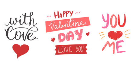 valentines day lettering phrases setのイラスト素材