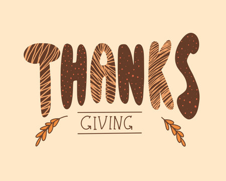 Happy Thanksgiving Day cute hand drawn lettering label. Give thanks.のイラスト素材